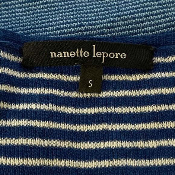 Nanette Lepore Heartbeat Blue Yellow Striped Linen Blend Dress Ruffle Pockets S‎ - Picture 8 of 10